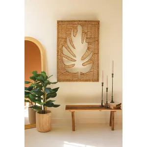 Woven Seagrass and Iron Leaf Wall Panel 1