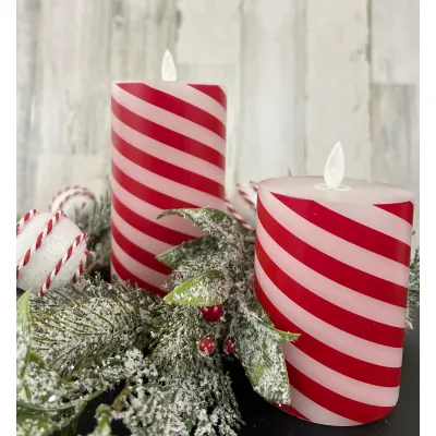 Candy Cane Moving Flame LED Candle 3x6in