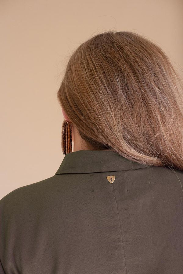 Long-Sleeve Button-Front Dress with Front-Tie Detail / Oregano