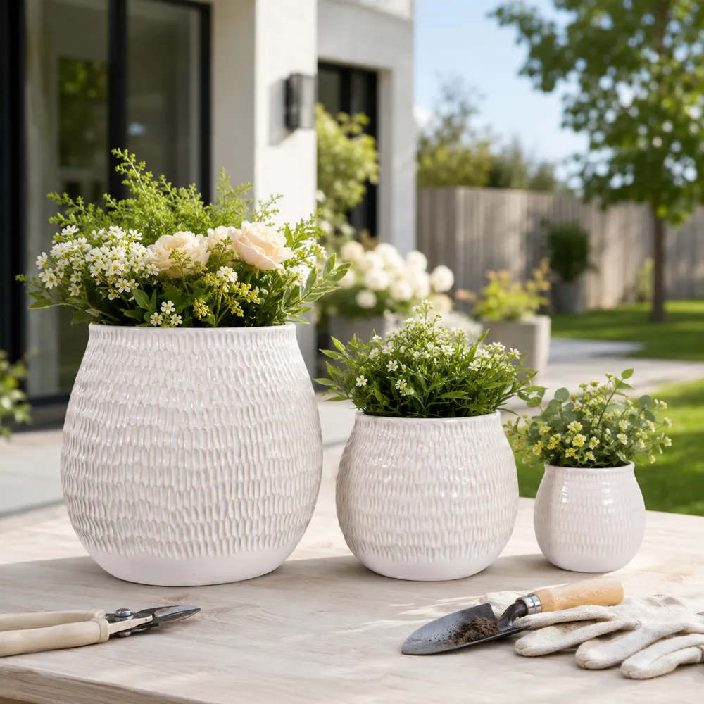 HILTONCLIFF SET OF 3 IVORY PLANTER 10 (IN)