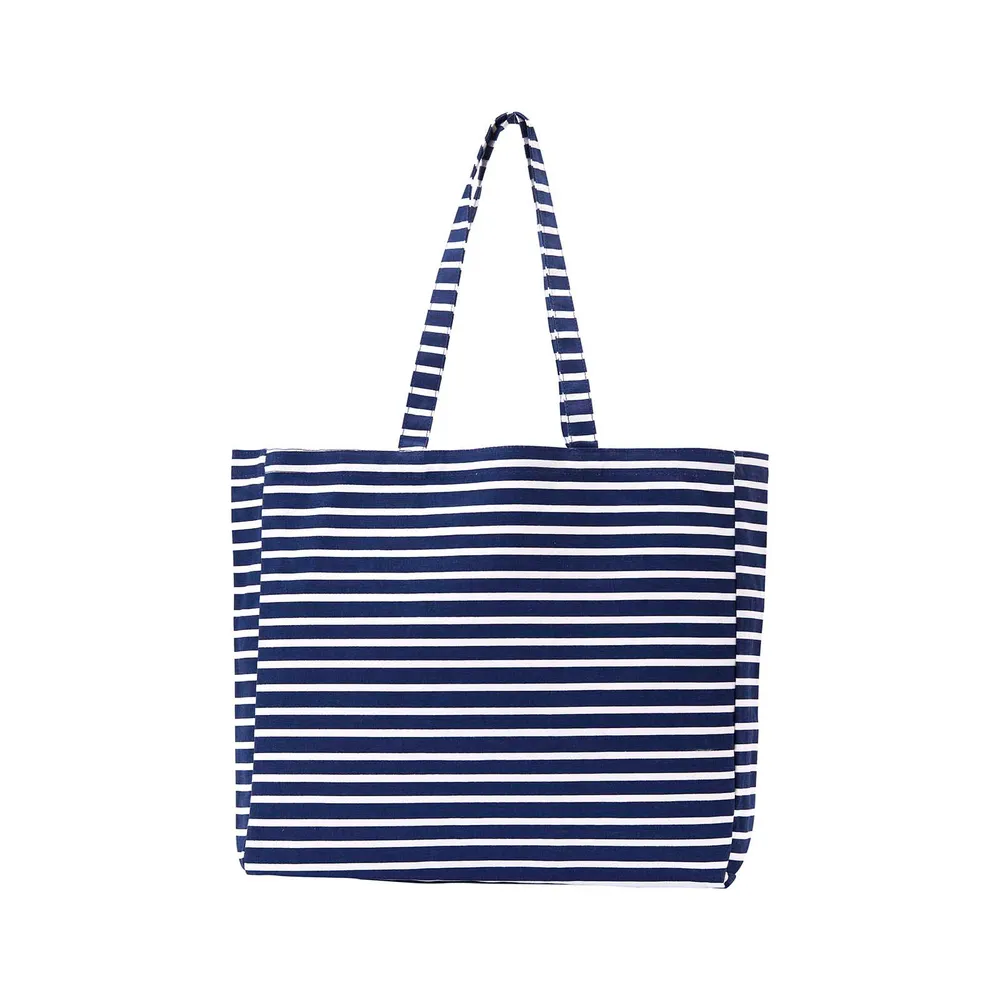 Breton Stripe Little Shopper Canvas Tote Bag