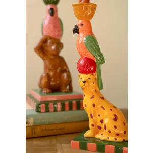 Set of 2 Ceramic Cheetah and Monkey Taper Candle Holders 2