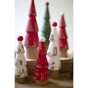 Set of 9 Turned Wood Painted Christmas Trees 4