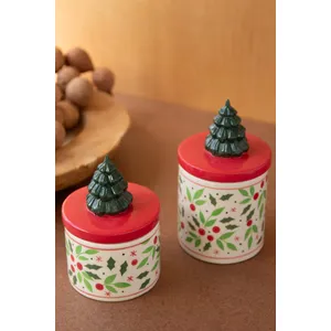 Set of 2 Ceramic Christmas Canisters 1