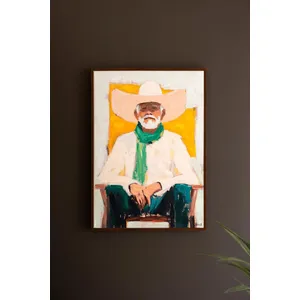 Framed Sitting Cowboy Painting 1