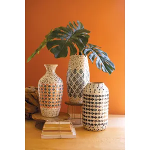Spun Bamboo Vase with Multi-Color Capiz Shell Detail / #1 5
