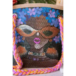 Girl with Sunglasses Hand-Painted Seagrass Bag 5