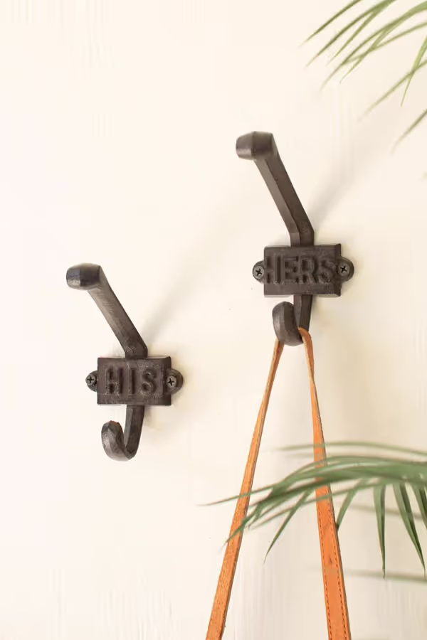 Set of 2 Cast Iron His and Hers Hooks