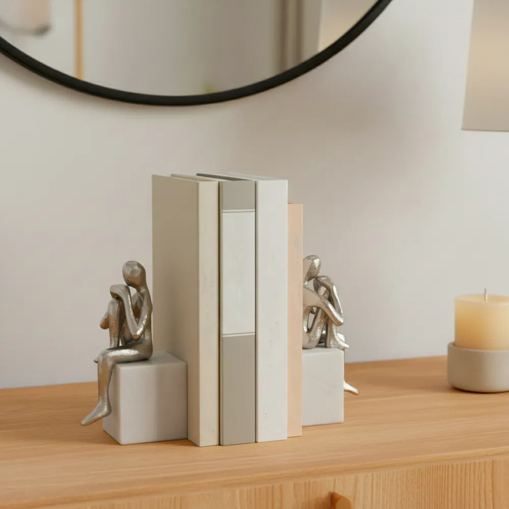 HARPERSHAW SET OF 2 SILVER BOOKENDS 8 (IN)