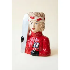 Large Ceramic Snow Skier Woman Vase 3