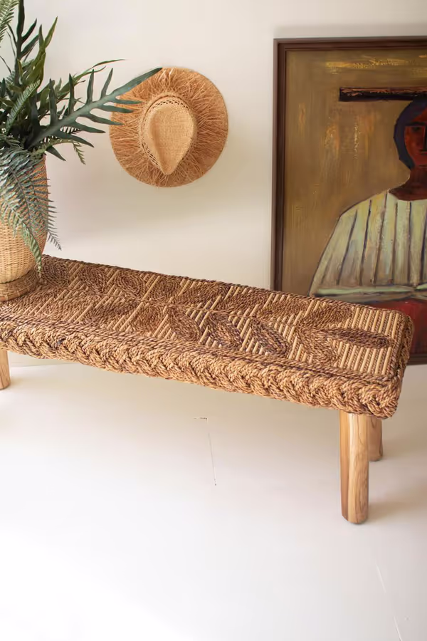 Banana Fiber and Teakwood Bench