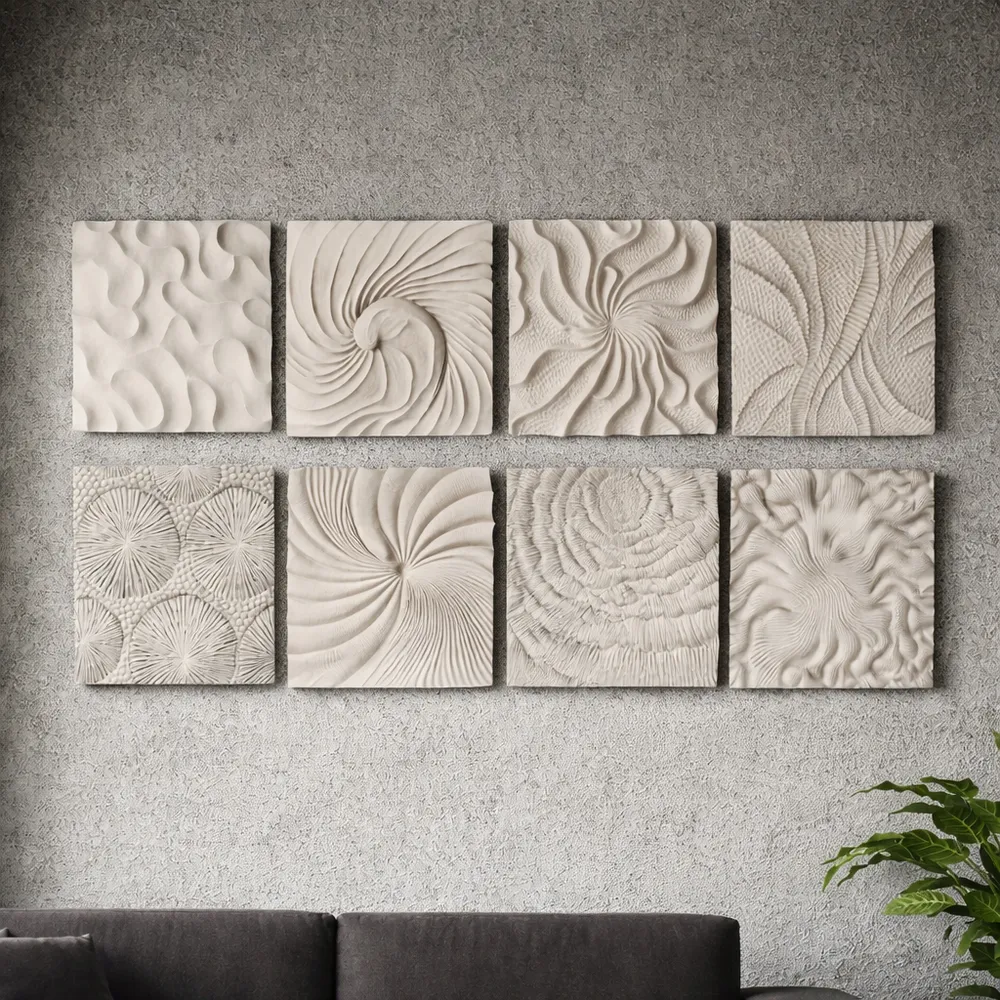 DENVERTON SET OF 8 WHITE WALL SCULPTURES 14 (IN)
