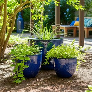 BOWENWELL SET OF 3 BLUE PLANTER 9 (IN) 2