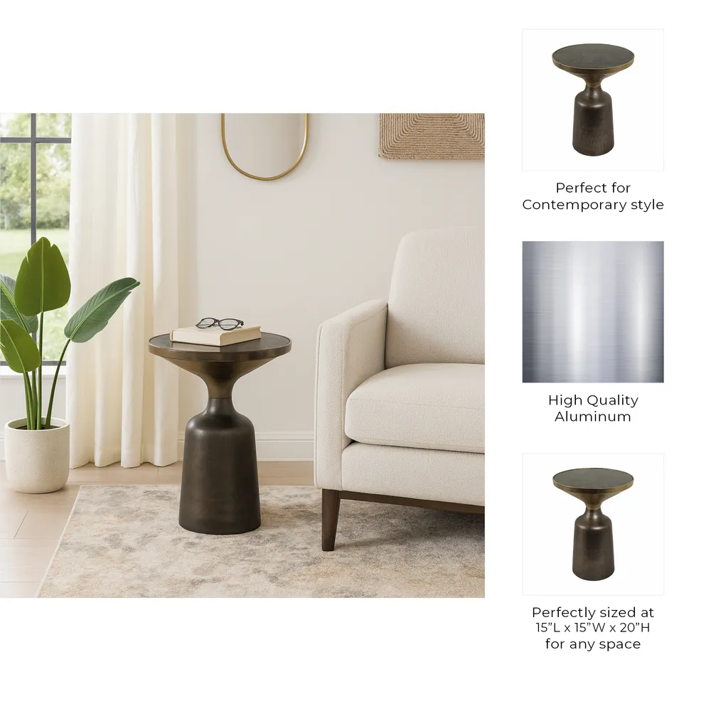 20" METAL ACCENT TABLE GREEN MARBLE TOP, MULTI