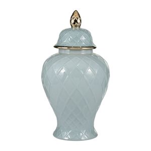 CER, 20"H ROPE TEMPLE JAR, BLUE/GOLD 1