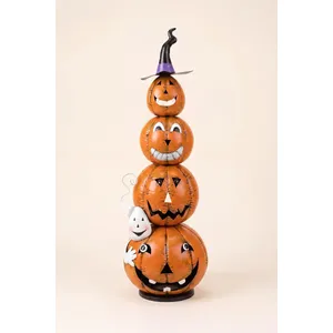 Painted Metal Stack of 4 Jack-O-Lanterns with Witch Hat Luminary 4