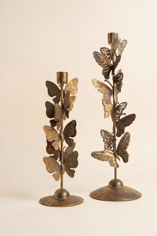 Set of 2 Butterflies Taper Candle Holders