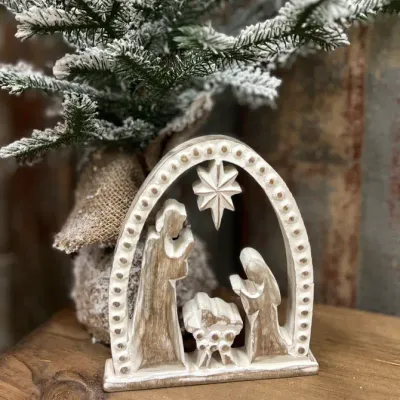 Wooden Beaded Nativity 7x6in