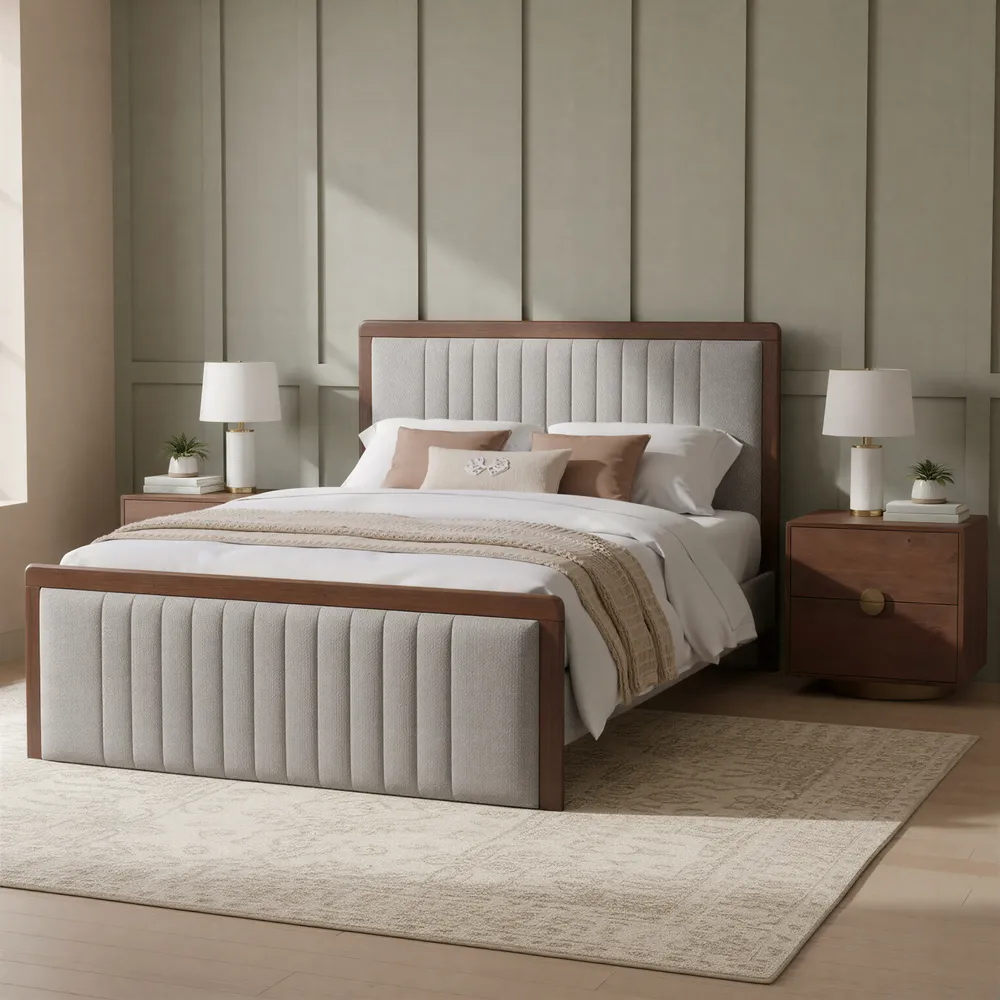 Somune Queen Bed Gray & Walnut