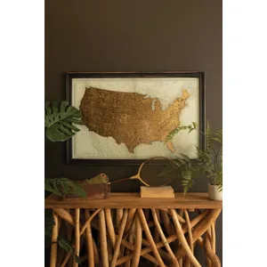 Framed Vintage-Inspired Usa Map Print with Gold Leaf Under Glass 6