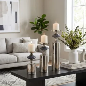HAMPTONMILL SET OF 3 GRAY CANDLE HOLDER 17 (IN) 2