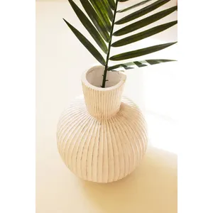 Tall Stone Composite Fluted Bulb Vase 4