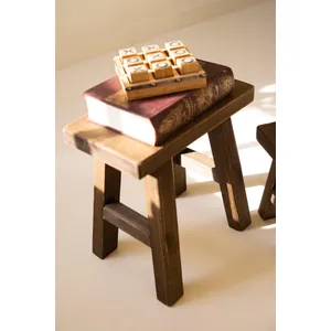 Set of 2 Dark Brown Rectangle Wood Stools 6