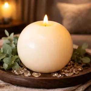 Rustic Cream Round Ball Moving Flame 4.7x4.3in 2