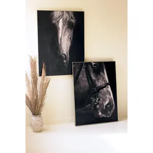 Framed Black and White Side View Horse Painting 4