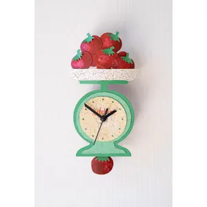 Hand-Painted Tomatoes on Scale Wall Clock with Moving Pendulum 1