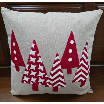 Square Red Tree Pillow 15.5x15.5x1in