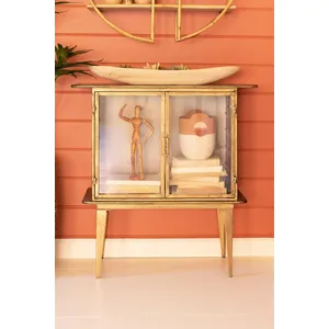 Antique Brass and Glass Two-Door Cabinet 1