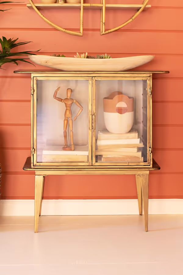 Antique Brass and Glass Two-Door Cabinet