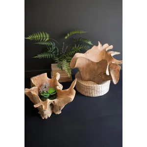 Blooming Hand-Carved Teak Root Bowl 1