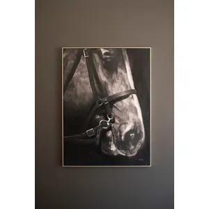 Framed Black and White Side View Horse Painting 1
