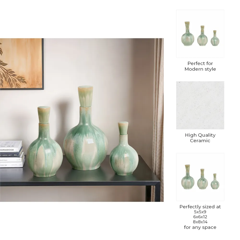 AVAGROVE SET OF 3 GREEN VASES 14 (IN)