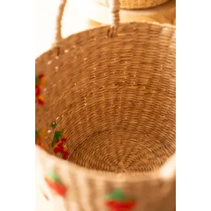Set of 3 Seagrass Baskets with Embroidered Fruit 6