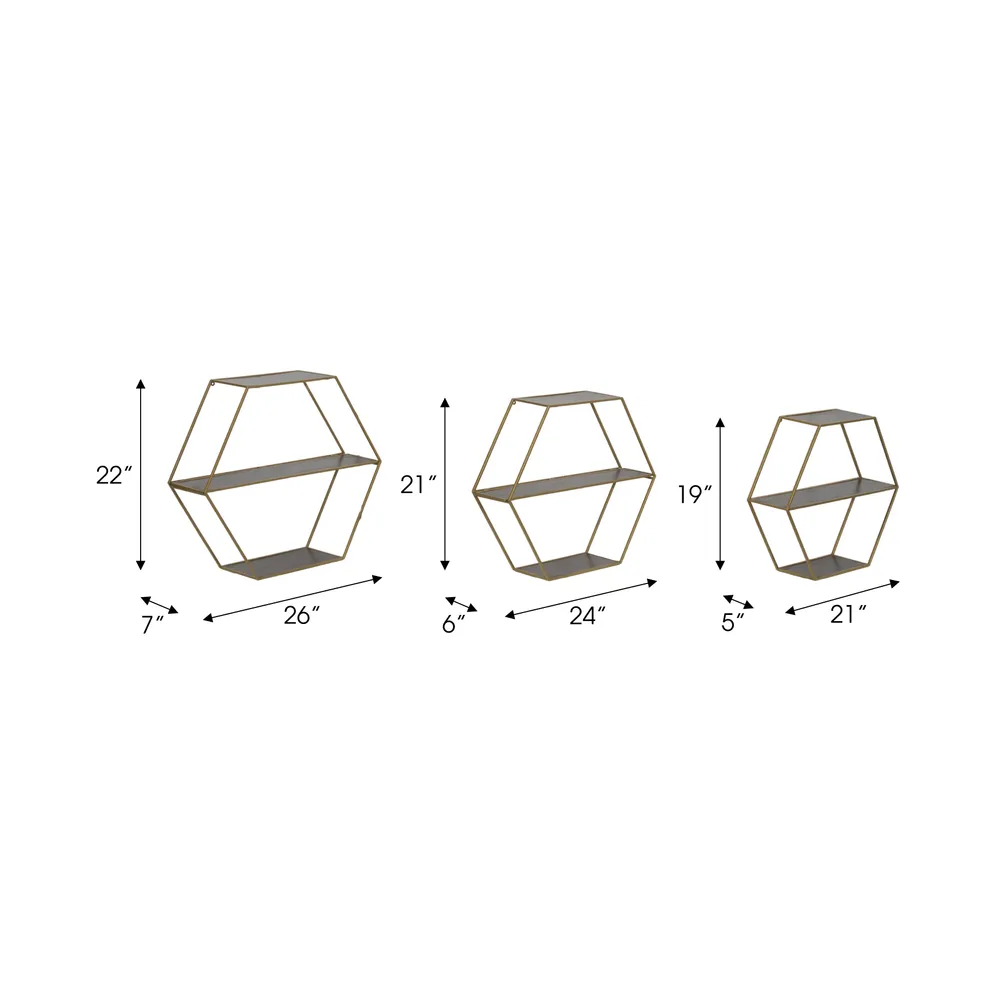 KEATONWOOD SET OF 3 GOLD WALL SHELF 22 (IN)