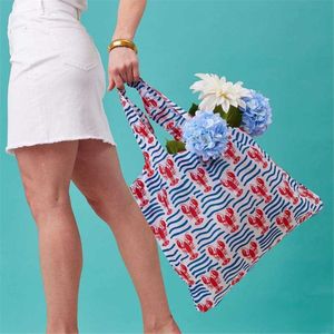 Lobster Waves blu Reusable Shopping Bag 8