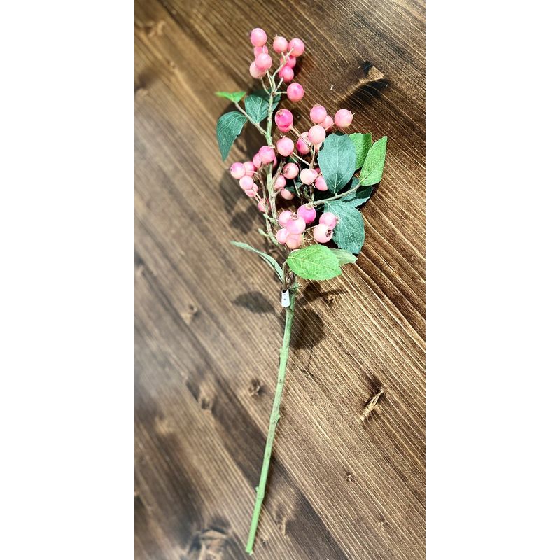 20" Water Resistant Berry & Leaves Pick, Pink