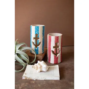 Set of 2 Painted Clay Anchor Luminaries 3