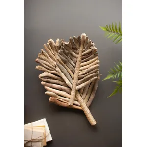 Set of 2 Driftwood Leaf Trays with Abaca Detail 2