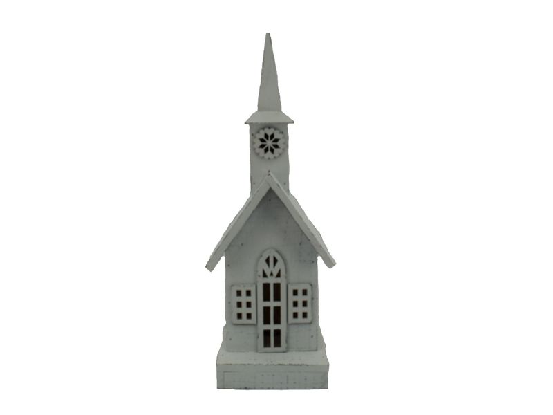 17" Rustic White Wooden Tabletop Church 2