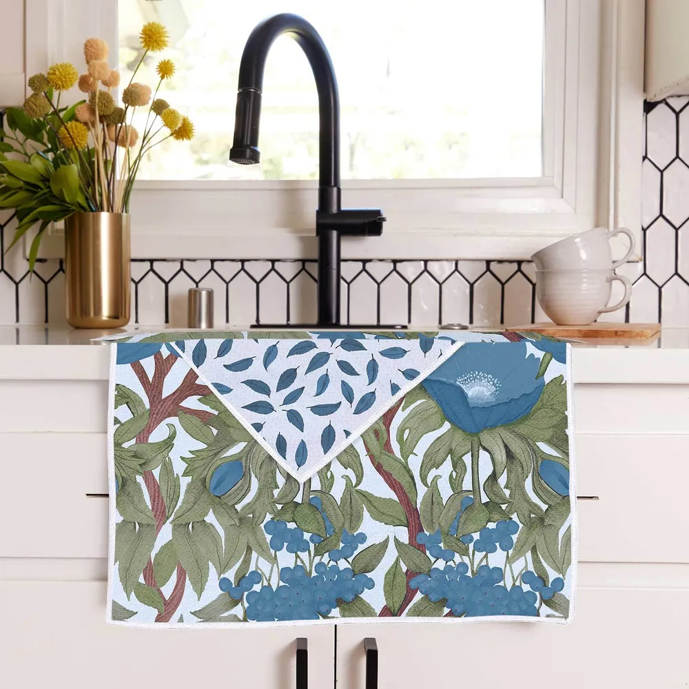 Icelandic Poppies Blue Eco Kitchen Tea Towel