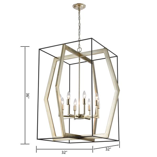 Mixed Geometries 32'' Wide 8-Light Chandelier - Silver Leaf