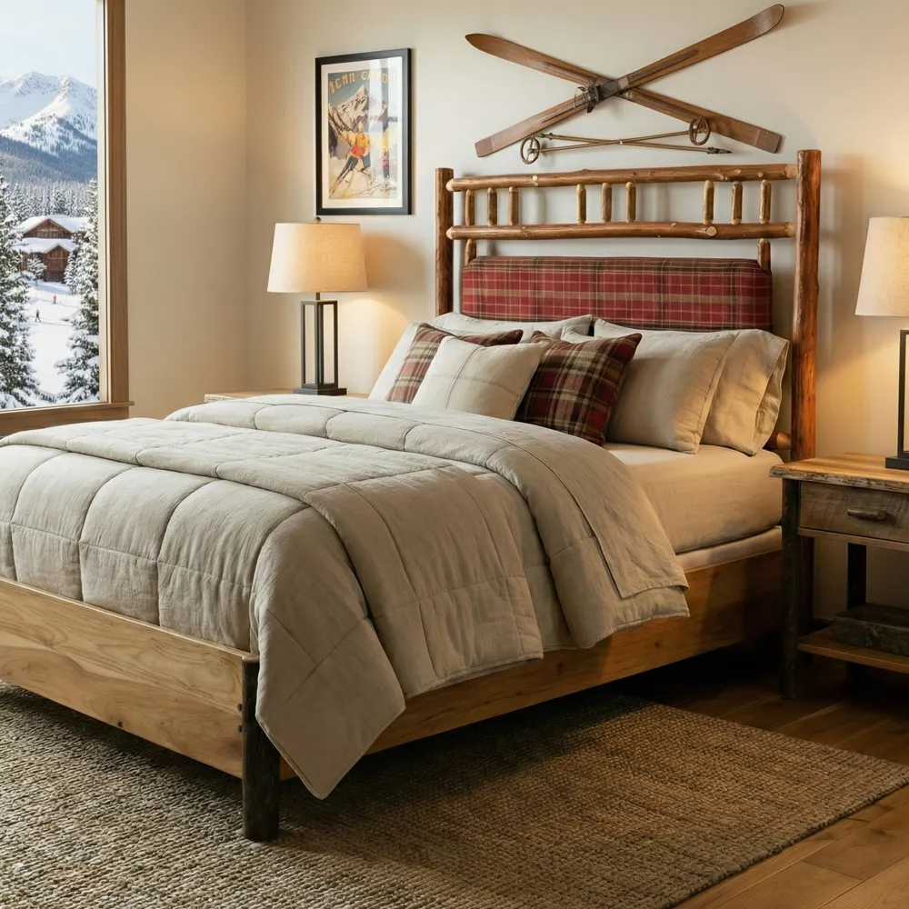 Hickory Log Upholstered Bed with Rail System - Queen - Standard Leather