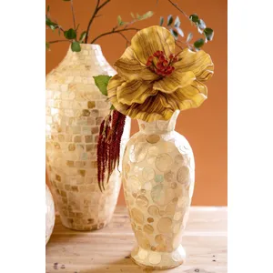 Spun Bamboo Vase with Neutral Capiz Shell Detail / Medium 2
