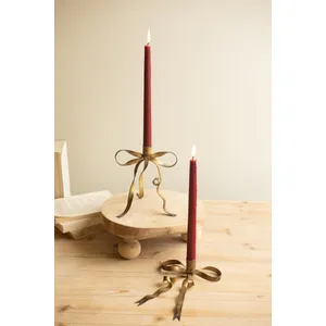 Set of 2 Antique Brass Bow Taper Candle Holders 1