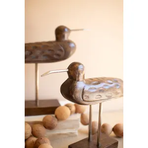 Set of 2 Carved Wooden Shorebirds on Stands 3