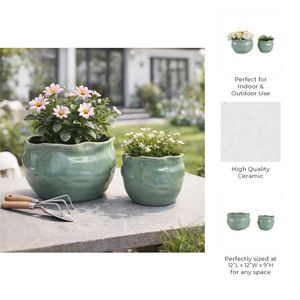 DRAPERSTONE SET OF 2 GREEN PLANTER 9 (IN) 10